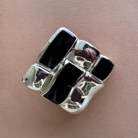 Vintage 80's Black & Gold Oversized Large Square Pierced Earrings. - Picture 3 of 6